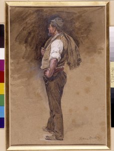 Bauer mit der Jacke auf dem Kopf