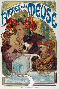 Werbeplakat für „Les bières de la Meuse“ illustriert von Alphonse Mucha (1860-1939) 1898 Paris, Decorative Arts