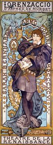 Plakat für Lorenzaccio Alfred de Musset, mit Sarah Bernhardt, Paris, 1896