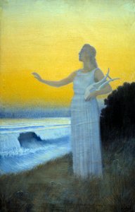 Hymne an das Meer, junge Frau mit Lyra am Meer, Figur, die die griechische Dichterin Sappho darstellt von Alphonse Osbert