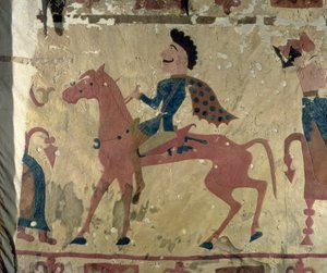 Teppich, der einen berittenen Krieger darstellt, aus den Pazyryk-Grabhügeln, 5.-4. Jahrhundert v. Chr. von Altaic School