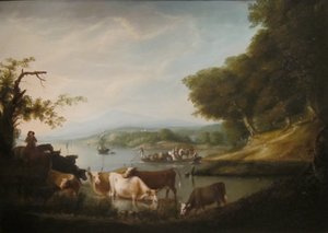 Ein ruhiger Wasserplatz - Weite und grenzenlose Szene mit Vieh von Alvan Fisher
