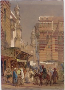 Markttag auf der Muizz id-Din li-Lah, Alt-Kairo, 1862 von Amadeo Preziosi