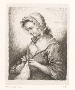Porträt der Frau des Künstlers Georg Friedrich Schmidt, beim Nähen von Amalie Baader
