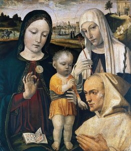 Madonna mit Kind, Heilige Katharina von Siena und ein Kartäusermönch, ca. 1490