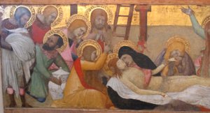 Ambrogio Lorenzetti, Madonna mit Kind und den Heiligen Maria Magdalena und Marta, Klage, 02