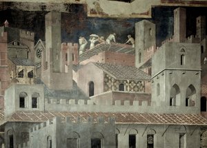 Auswirkungen guter Regierung in der Stadt (Detail) von Ambrogio Lorenzetti