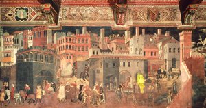 Wirkungen guter Regierung in der Stadt (Detail) von Ambrogio Lorenzetti