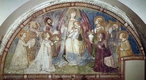 Maestà - Die Jungfrau und das Kind, umgeben von Heiligen und Erzengel Michael von Ambrogio Lorenzetti