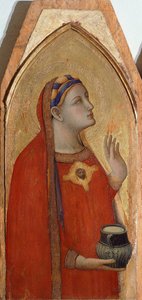 Maria Magdalena, (Detail) aus Triptychon, das Madonna mit Kind mit Maria Magdalena und St. Dorothea darstellt, von Ambrogio Lorenzetti (1290-ca 1348), Öl auf Holz