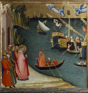 St. Nikolaus, Bischof von Myra, rettet ein Schiff mit einer Ladung Weizen vor dem Sturm. Szenen aus dem Leben des St. Nikolaus