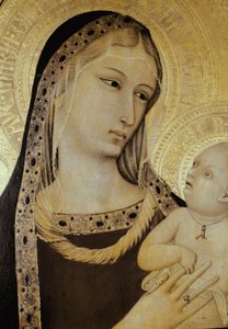 Jungfrau und Kind, (Detail) Triptychon des Heiligen Staatsanwalts von Ambrogio Lorenzetti
