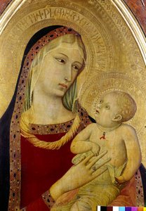 Jungfrau und Kind (Detail). Triptychon von Saint Prosecutor von Ambrogio Lorenzetti