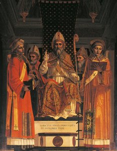 Italien, Lombardei, Kartause von Pavia (Certosa), fünfte Kapelle rechts, Altarbild mit dem thronenden Heiligen Syrus von Ambrogio da Fossano, bekannt als „il Bergognone“