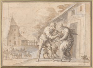Der Ziegenhirte Lamon übergibt das Kind Daphnis seiner Frau Myrtele von Ambroise Dubois