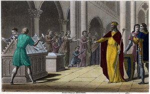 Grimoald, Sohn von Pippin dem Älteren, Bürgermeister des Palastes von Austrasien (642) unter Sigebert III. Entworfen und graviert von Ambroise Tardieu 1825 von Ambroise Tardieu