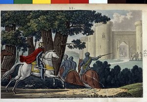 Lothar (941-986), die Merowinger-Dynastie. Er kämpfte gegen den deutschen Kaiser Otto I. und griff ihn überraschend in Aachen an. - Entworfen und graviert von Ambroise Tardieu im Jahr 1825.