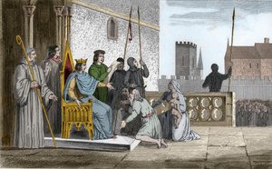 Ludwig X (1289-1316) der Unartige emanzipiert die Leibeigenen - Ludwig X genannt „Le Hutin“ (1289-1316), Dynastie der Kapetinger, bekannt dafür, alle Leibeigenen seines Königreichs befreit zu haben, die er zwang, ihre Freiheit zu erkaufen - Gravur von 1825 von Ambroise Tardieu