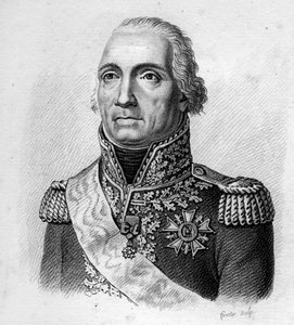 Marschall von Moncey. Bon Adrien Jeannot de Moncey, Herzog von Conegliano, Marschall von Frankreich (1754 bis 1842). In „Portraits der französischen Generäle nach den Siegen und Eroberungen der Franzosen“. Graviert von Ambroise Tardieu im Jahr 1818. Stella
