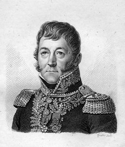 Porträt von Claude Prost (1764-1834), Baron des Kaiserreichs, Brigadegeneral der Artillerie - in „Porträts der französischen Generäle nach den Siegen und Eroberungen der Franzosen“. Gravur von Ambroise Tardieu 1818. Stella-Sammlung von Ambroise Tardieu