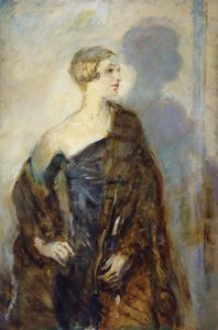 Porträt von Lady Abdy, Dreiviertellänge, in einem Pelzmantel von Ambrose McEvoy