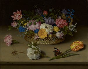 Stillleben mit Blumen, einer Libelle und einem Admiral