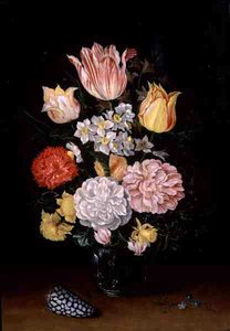 Stillleben mit Blumen und einer Muschel