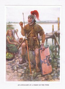 Ein Hilfstrupp an einer Fähre am Tyne, Illustration aus Der römische Soldat, 1928