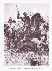 Hilfskavallerie greift germanische Stämme an, Illustration aus Der römische Soldat, 1928