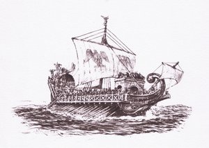 Flottenpatrouille: Römische Schiffe, Illustration aus Der römische Soldat, 1928