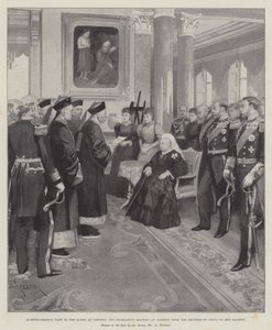 Li-Hung-Changs Besuch bei der Königin in Osborne, Seine Exzellenz liest eine Ansprache des Kaisers von China an Ihre Majestät von Amedee Forestier