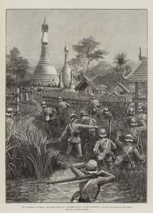 Die Kämpfe in Burma, Vorhut einer beweglichen Fliegenden Kolonne greift ein von Feinden besetztes Dorf an von Amedee Forestier