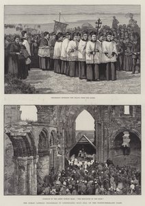 Die römisch-katholische Pilgerfahrt nach Lindisfarne, Holy Isle, an der Küste von Northumberland von Amedee Forestier