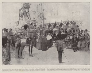 Der königliche Einzug in die Stadt, der Lord Mayor überreicht das Perlenschwert Ihrer Majestät am Temple Bar von Amedee Forestier