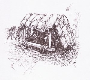 Die Schildkröte, eine Feldmaschine, Illustration aus Der römische Soldat, 1928 von Amedee Forestier