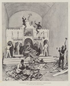 Die Unruhen auf Kreta, türkische Truppen entweihen eine Kirche in Galata von Amedee Forestier
