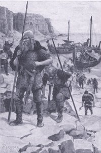 Die Wikinger finden Amerika, aus My Magazine, veröffentlicht 1922 (Lithografie) von Amedee Forestier