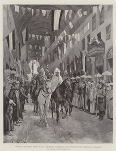 Der Besuch des deutschen Kaisers in Syrien, der Kaiser und die Kaiserin durchqueren den neuen großen Basar in Damaskus