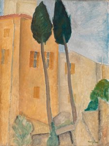 Zypressen und Häuser in Cagnes von Amedeo Modigliani