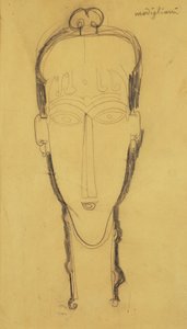 Kopf einer Karyatide in einem Kopfschmuck, 1911 von Amedeo Modigliani