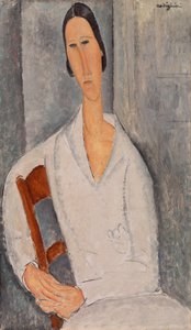 Madame Hanka Zborowska lehnt an einem Stuhl von Amedeo Modigliani