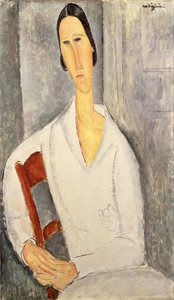 Madame Hanka Zborowska lehnt an einem Stuhl, 1919