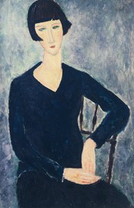 Junge Frau mit Pony oder junge sitzende Frau im blauen Kleid von Amedeo Modigliani