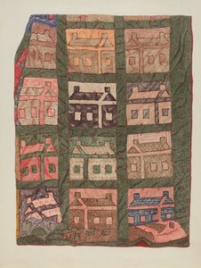 Blockhütten-Patchwork-Quilt von American 20th Century