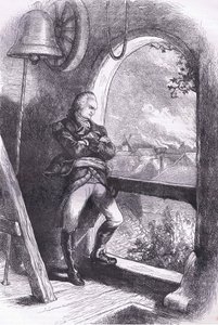 Arnold betrachtet die Zerstörung von Neuengland, Illustration aus Cassells Geschichte der Vereinigten Staaten, veröffentlicht von Cassell, Petter & Galpin, ca. 1900 von American English school