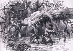 Clarke und seine Soldaten überqueren den Wabash, Illustration aus Cassells Geschichte der Vereinigten Staaten, veröffentlicht von Cassell, Petter & Galpin, ca. 1900 (Lithografie) von American English school