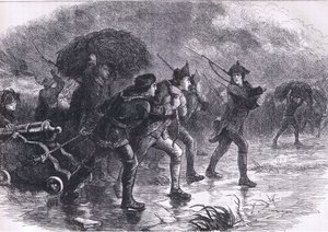 Nachtmanöver der Amerikaner in Boston, Illustration aus Cassells Geschichte der Vereinigten Staaten, veröffentlicht von Cassell, Petter & Galpin, ca. 1900 (Lithografie) von American English school