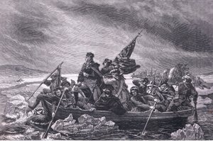 Washington überquert den Delaware, Illustration aus Cassells Geschichte der Vereinigten Staaten, veröffentlicht von Cassell, Petter & Galpin, ca. 1900 (Lithografie) von American English school