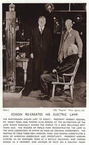Thomas Edison rekonstruiert sein elektrisches Licht für Präsident Herbert Hoover und Henry Ford von American Photographer (after)