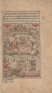 Hindu- und muslimische Gelehrte übersetzen das Mahabharata aus dem Sanskrit ins Persische, aus Razmnama (Buch des Krieges) ca. 1598-1599
